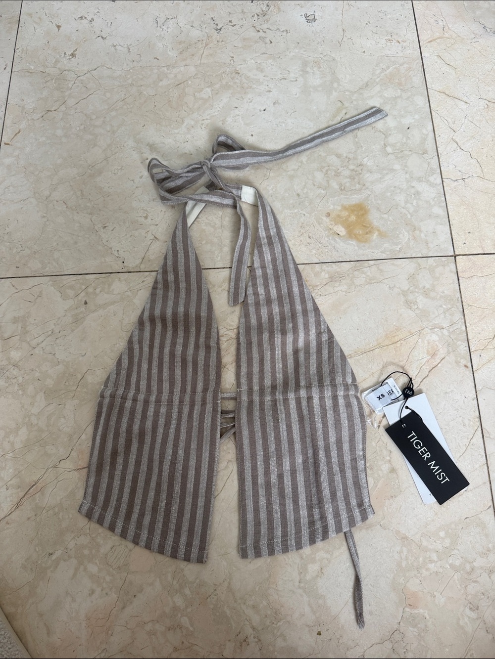 Tiger Mist Beige and Cream Striped Halter Crop Top